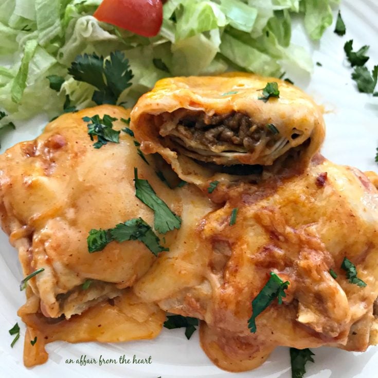 close up of Slow Cooker Smothered Burritos