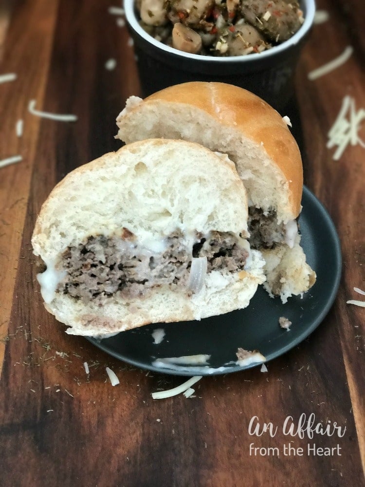 Green Chile Mushroom Burger with Monterey Jack Cheese Sauce