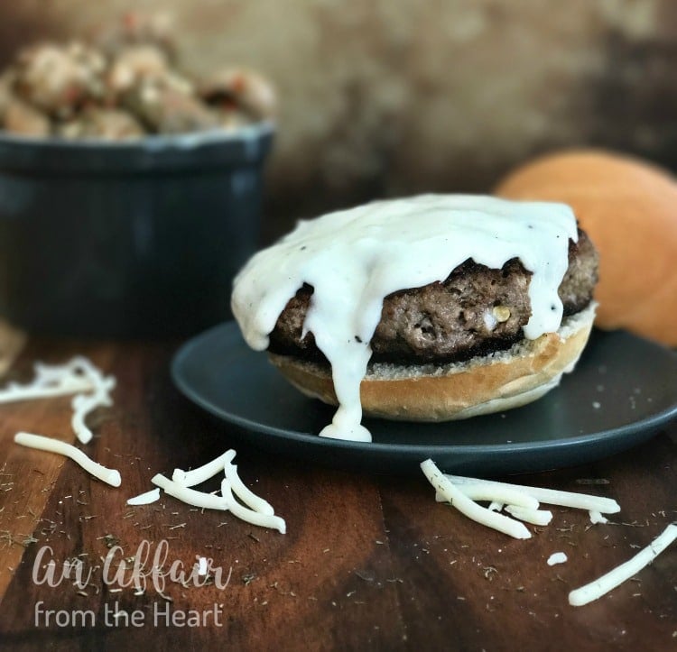 Green Chile Mushroom Burger with Monterey Jack Cheese Sauce