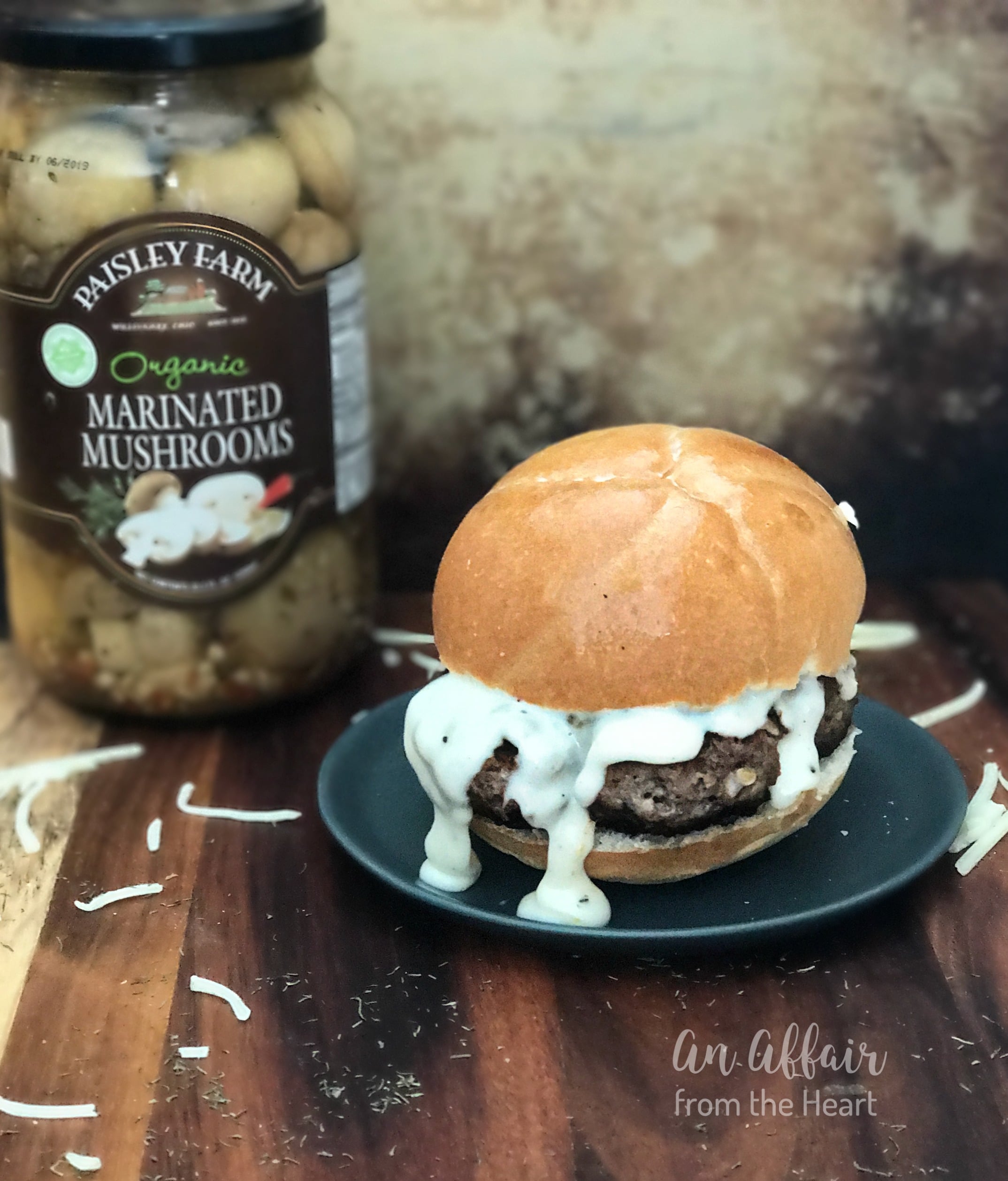 Green Chile Mushroom Burger with Monterey Jack Cheese Sauce