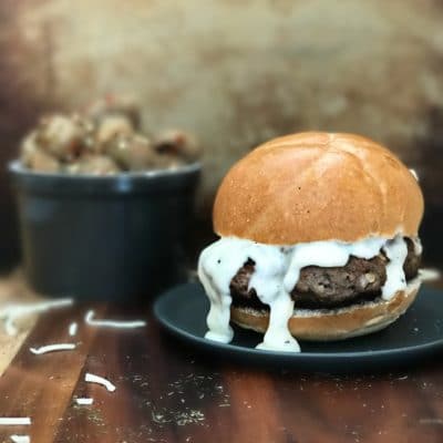 Green Chile Mushroom Burger with Monterey Jack Cheese Sauce
