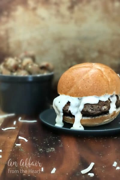 Green Chile Mushroom Burger with Monterey Jack Cheese Sauce