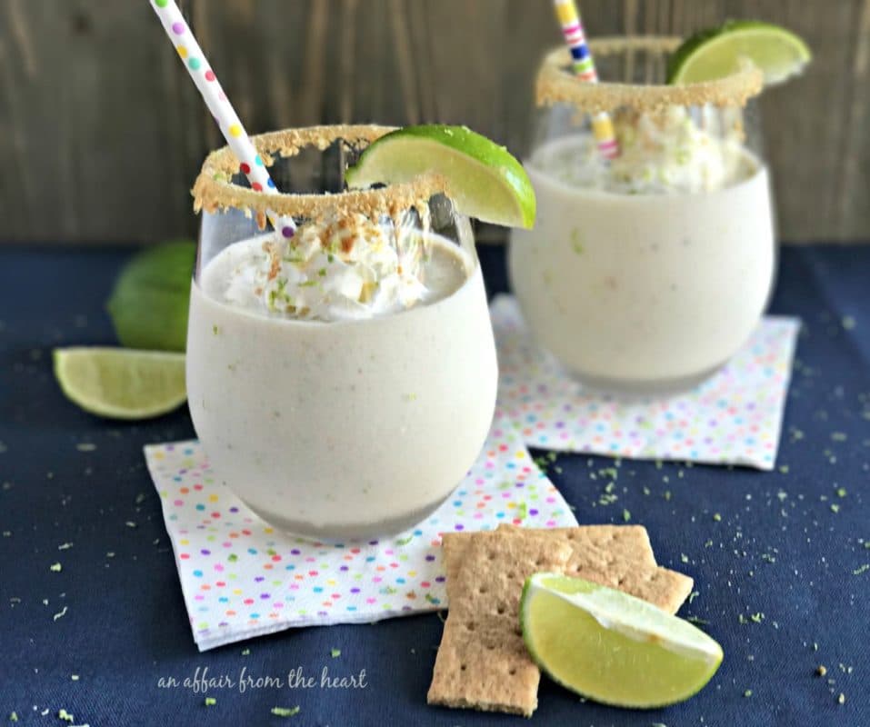 Side view of 2 key lime pie smoothies