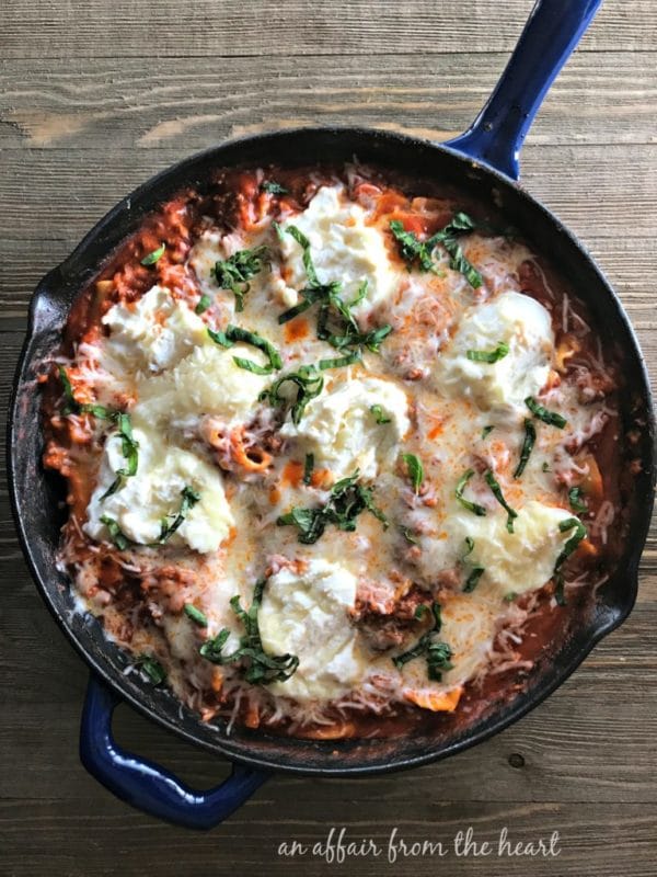 Overhead of skillet lasagna