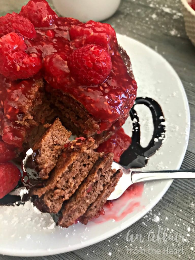 Chocolate Pancakes with Raspberry Sauce