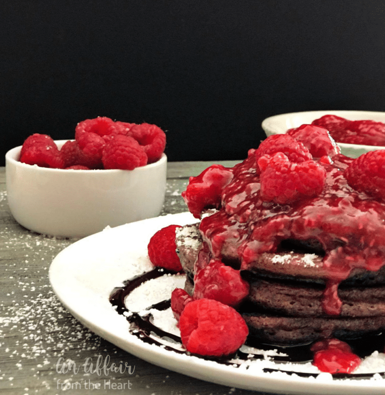 Chocolate Pancakes with Raspberry Sauce