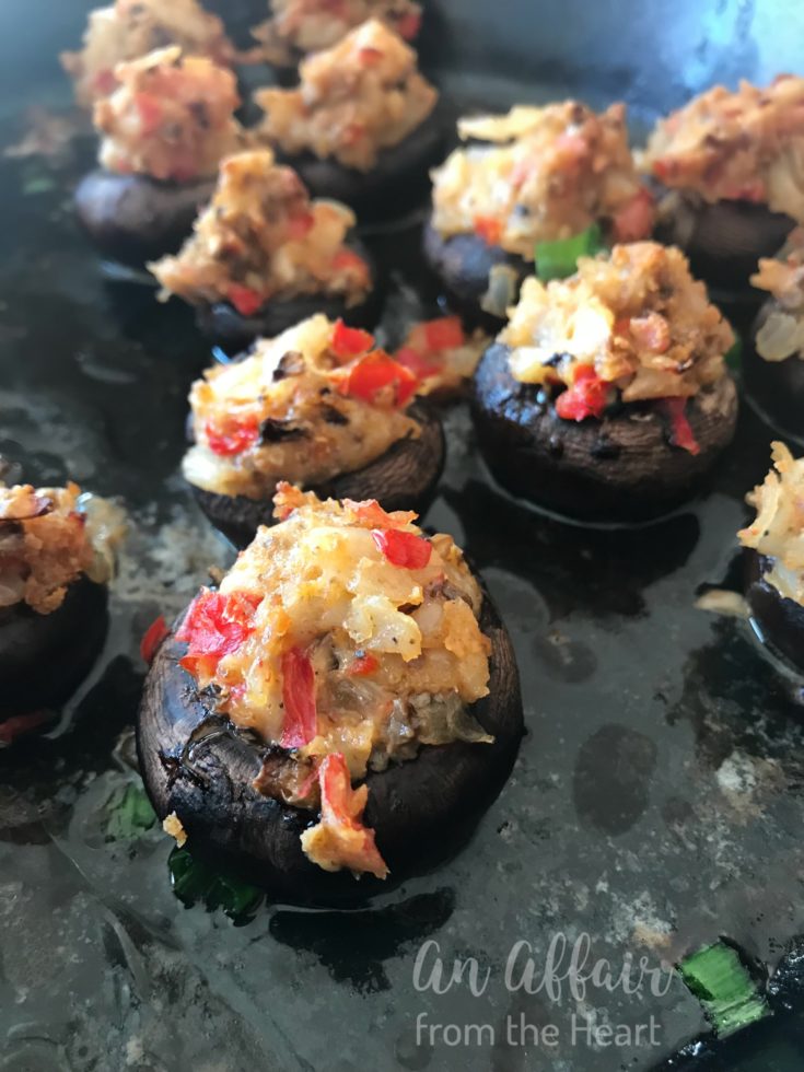 Close up of Seafood Stuffed Mushrooms cooking