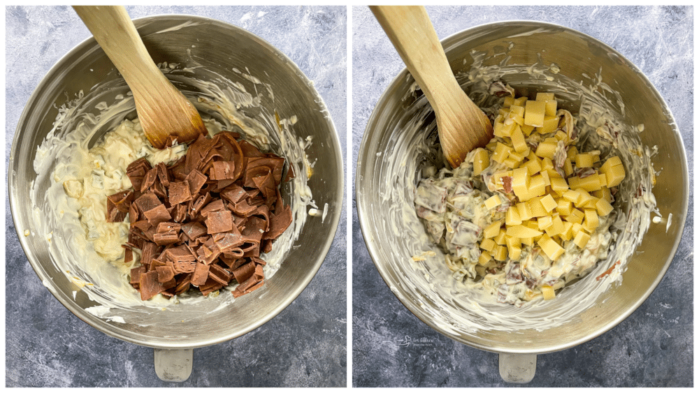 adding roast beef to pot with cheese