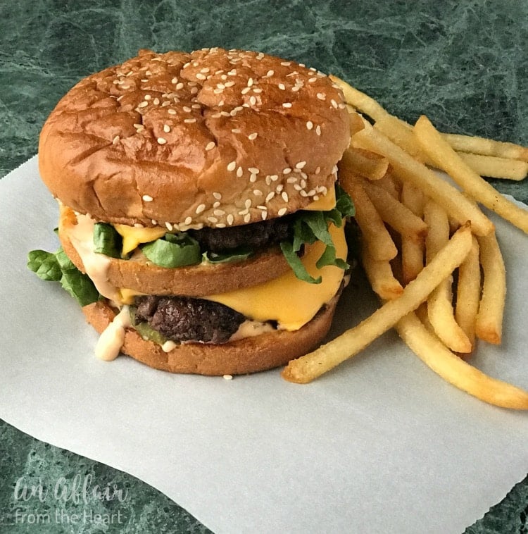 Copy Cat McDonald's Big Mac close up on parchment paper