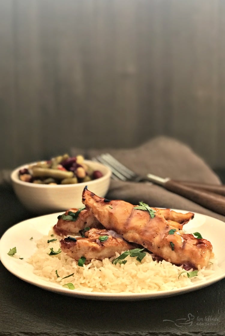 Saucy  Simple Apricot BBQ Glazed Chicken over basmati rice