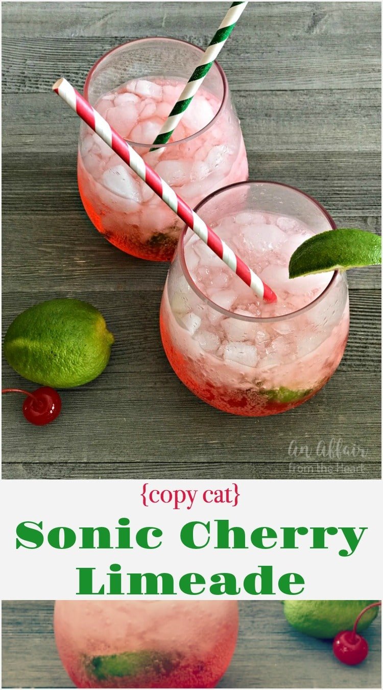 {Copy Cat} Sonic Cherry Limeade - An Affair from the Heart - Skip the drive up and make these famous drinks right at home. In a matter of minutes you'll be sipping on summertime perfection, anytime!