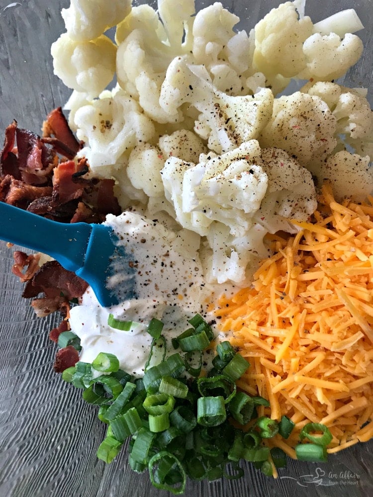 Loaded Cauliflower Casserole - An Affair from the Heart - Loaded baked potato meets cauliflower - baked in this super easy, extra delicious casserole!