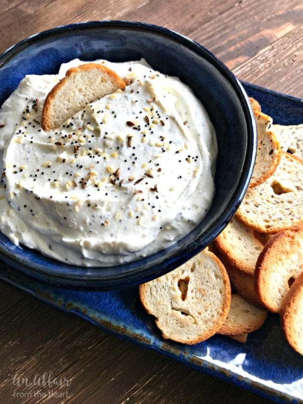 Everything Bagel Dip - A creamy party dip to serve with bagel chips.