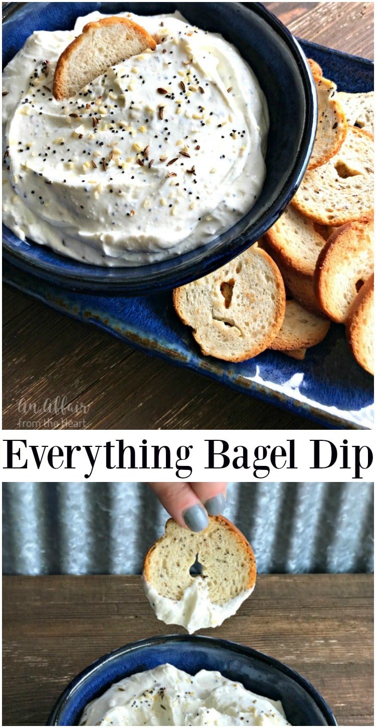 Everything Bagel Dip - An Affair from the Heart --A creamy dip made with everything bagel spice. Serve it with bagel chips! I dare you to try and leave it alone!