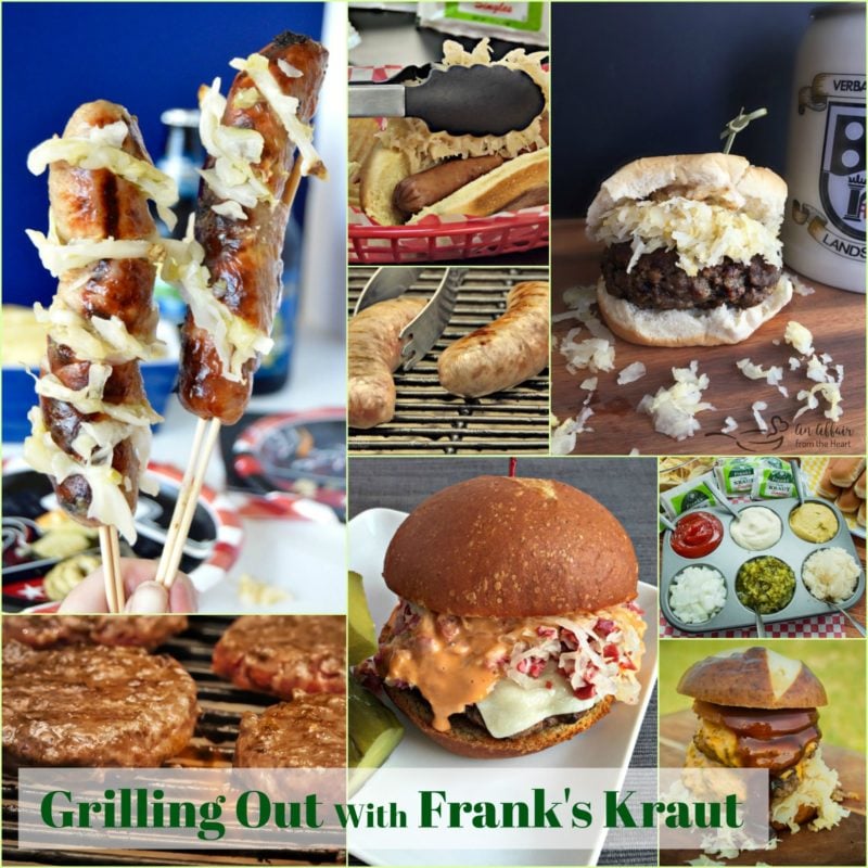 Grilling Out with Frank's Kraut - It's time to fire up the grill and embrace summertime!! Move over Ketchup and Mustard ... Frank's Kraut is the condiment that is taking over the grilling scene! Brat Burgers, Reuben Burgers, BBQ Kraut Burgers, Stuffed Brats on a Stick, Frank's Classic New York Dog and MORE!