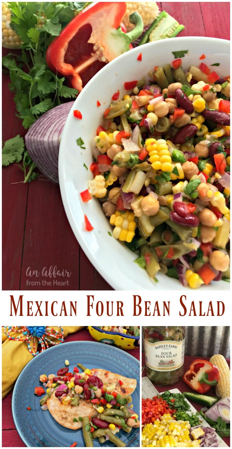 Mexican Four Bean Salad - An Affair from the Heart - A few simple fresh add ins to Paisley Farm Four Bean Salad and you have this delicious Mexican bean salad.