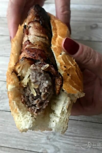 Kraut Stuffed Bacon Wrapped Brats
