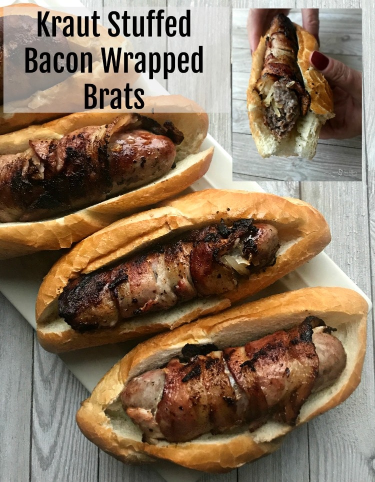Kraut Stuffed Bacon Wrapped Brats