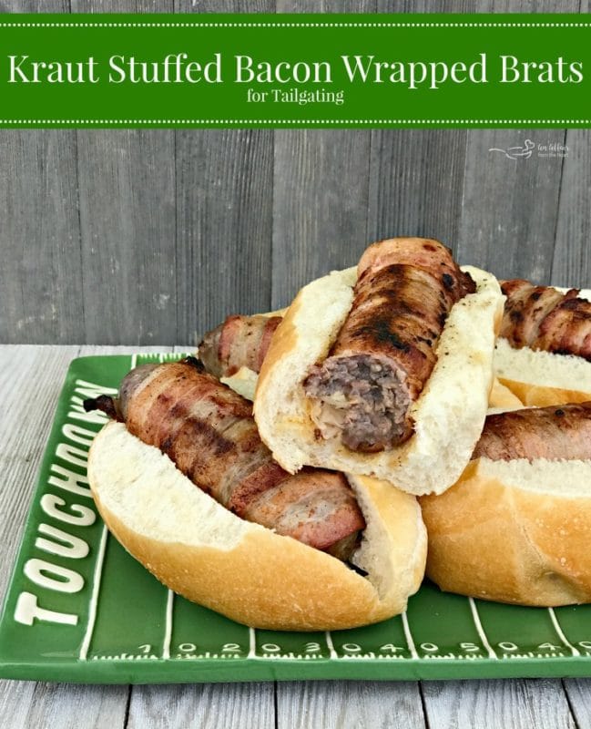 Kraut Stuffed Bacon Wrapped Brats for Tailgating HERO