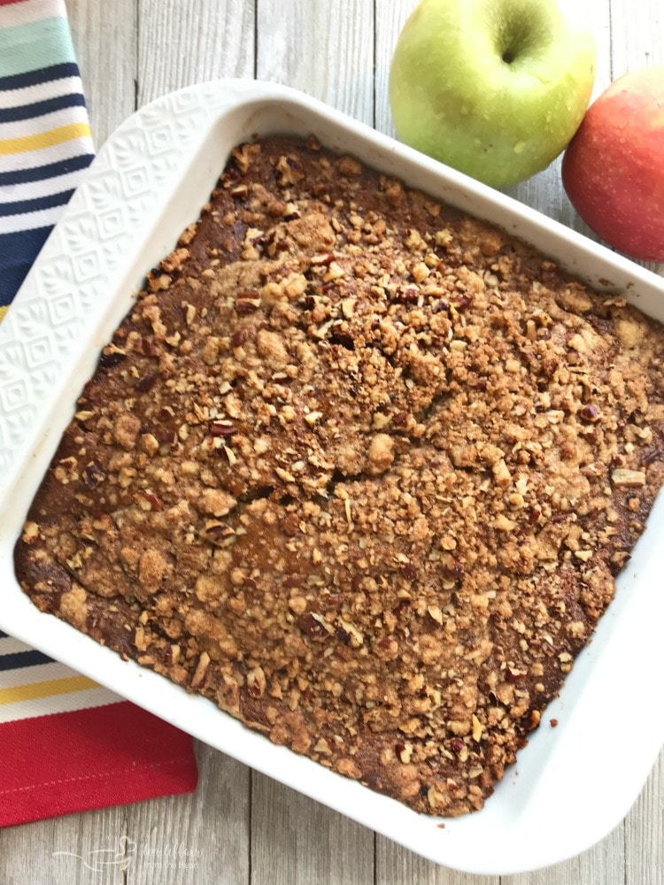 Applesauce Coffee Cake cinnamon spiced with buttery pecan topping.
