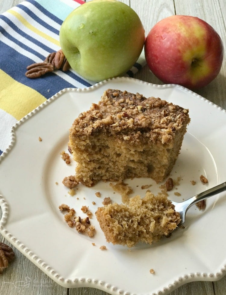 Applesauce Coffee Cake slice on white plate