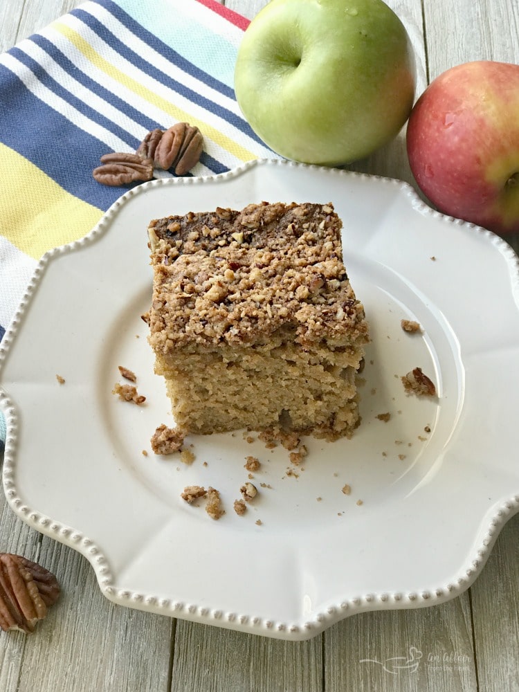 Applesauce Coffee Cake cinnamon spiced with buttery pecan topping.