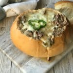 Philly Cheese Steak Soup in a Bread Bowl