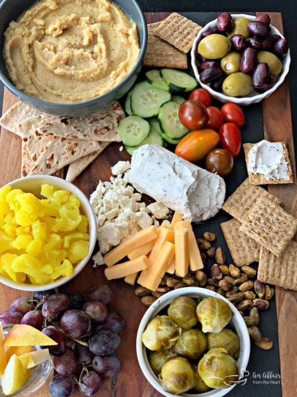 Mediterranean Inspired Cheeseboard with Cauliflower Hummus