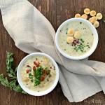 Overhead 2 bowls of Instapot New England Clam Chowder