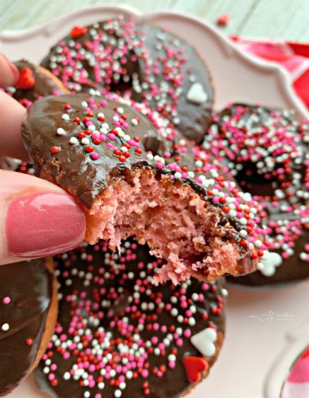 Baked Chocolate Covered Strawberry Donuts