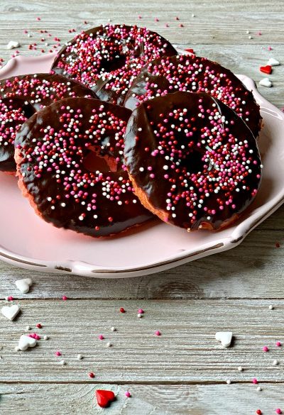 Baked Chocolate Covered Strawberry Donuts