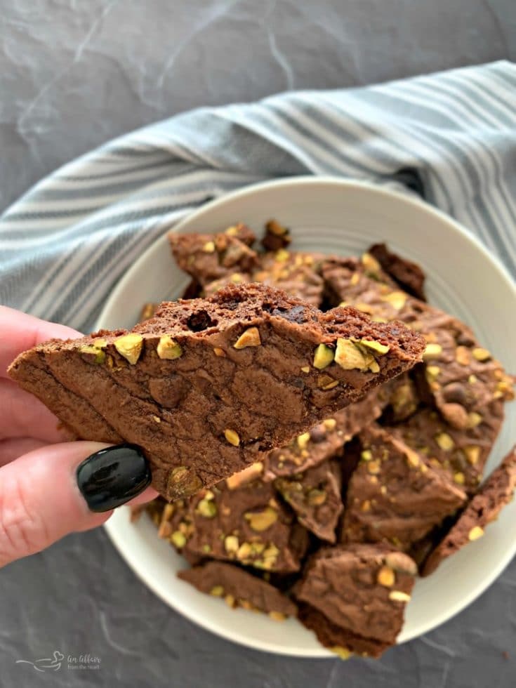 Easy Brownie Bark with Pistachios close up