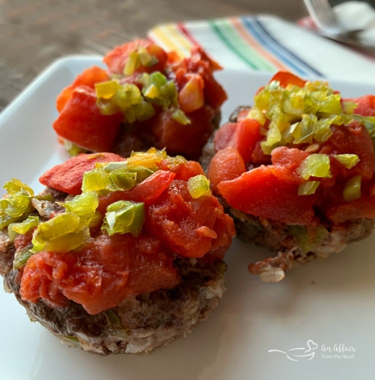 close up Stuffed Pepper Meatloaf Minis on a white plate