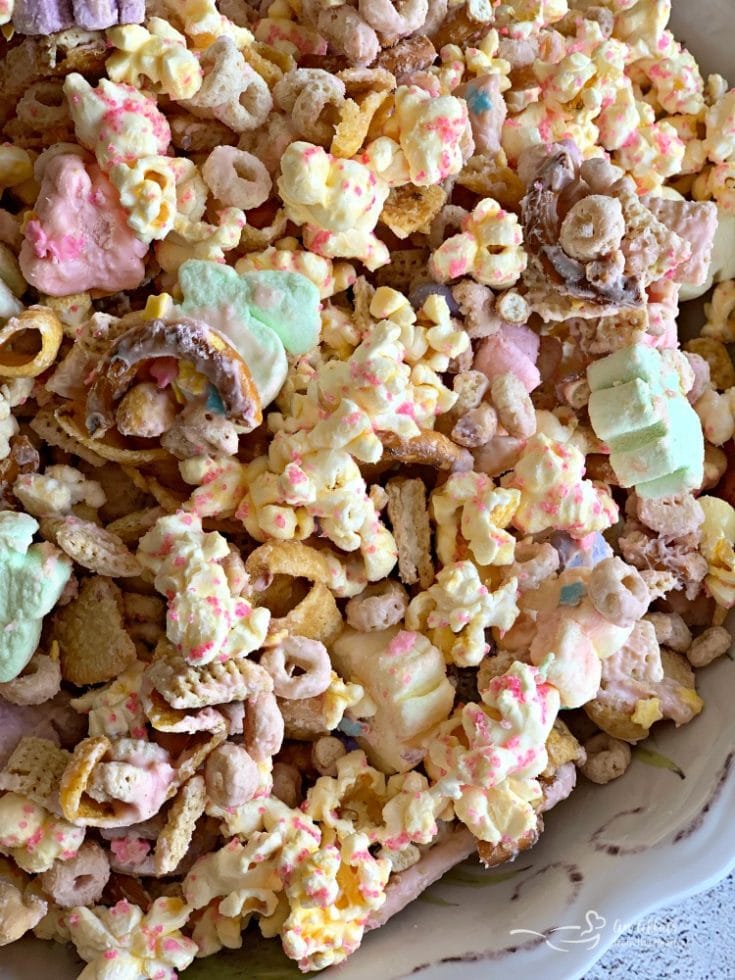 Up close of Spring Candy Coated Snack Mix