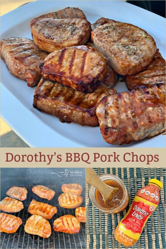 Dorothy's BBQ Pork Chops on a grill and with BBQ sauce