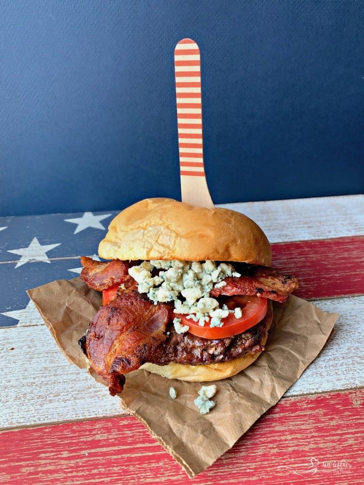 Red, White & Bleu Burger on a napkin