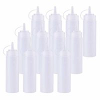 Bekith 12 pack 8 Oz Plastic Squeeze Squirt Condiment Bottles with Twist On Cap Lids and Discrete Measurements - For for Sauce, Ketchup, BBQ, Dressing, Paint, Workshop, Pancake Art Dispenser, and More