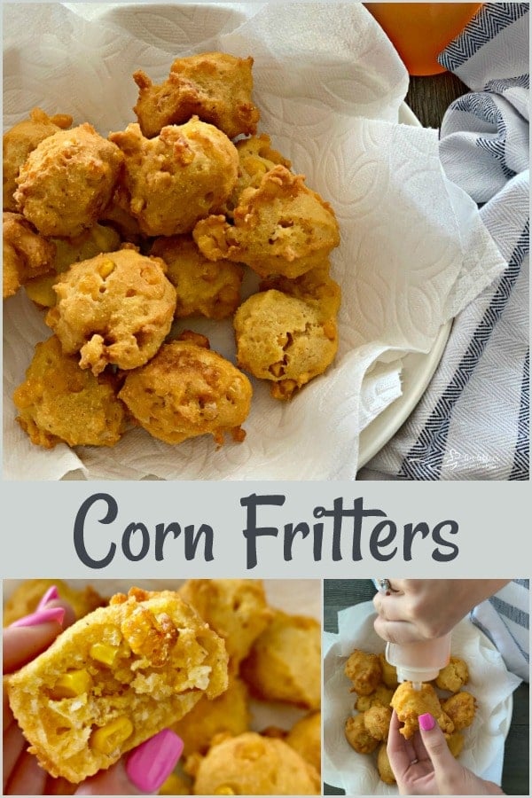 Corn Fritters made with corn meal and canned sweet corn.