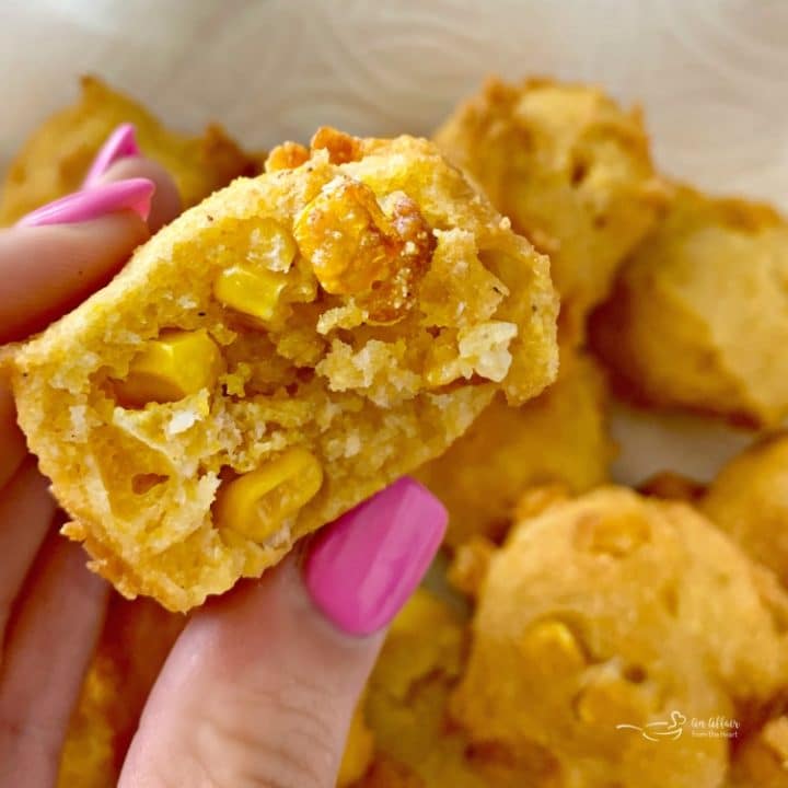 Corn Fritters made with corn meal and canned sweet corn.