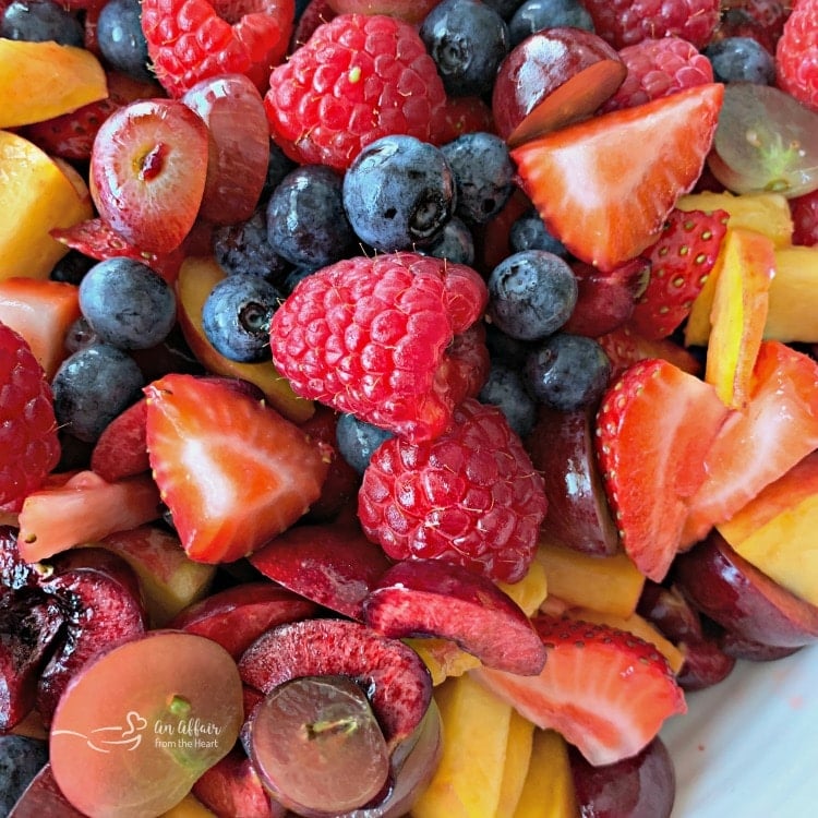 Summer Fruit Salad with Honey Lime Poppy Seed Dressing close up