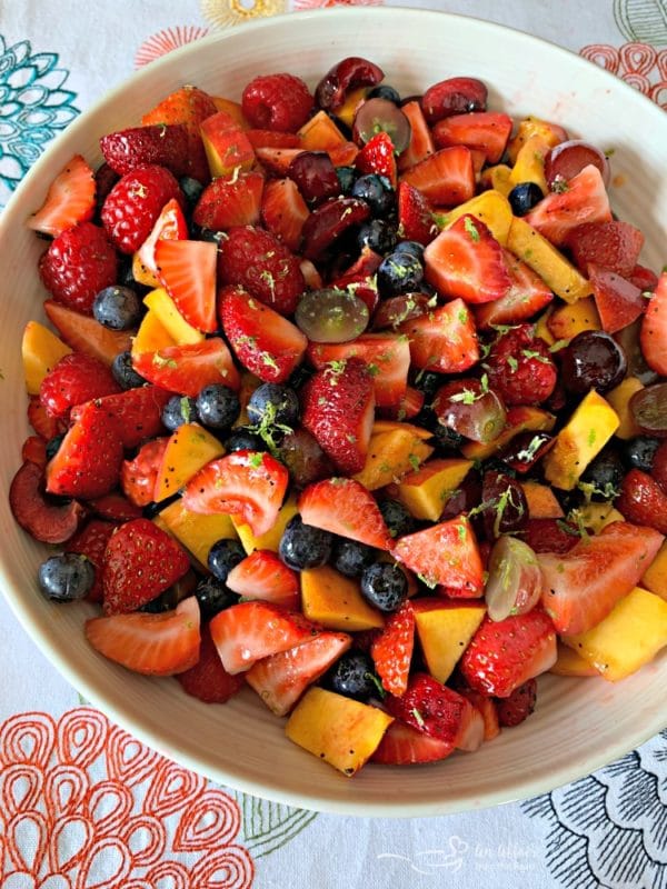 Summer Fruit Salad with Honey Lime Poppy Seed Dressing with zest