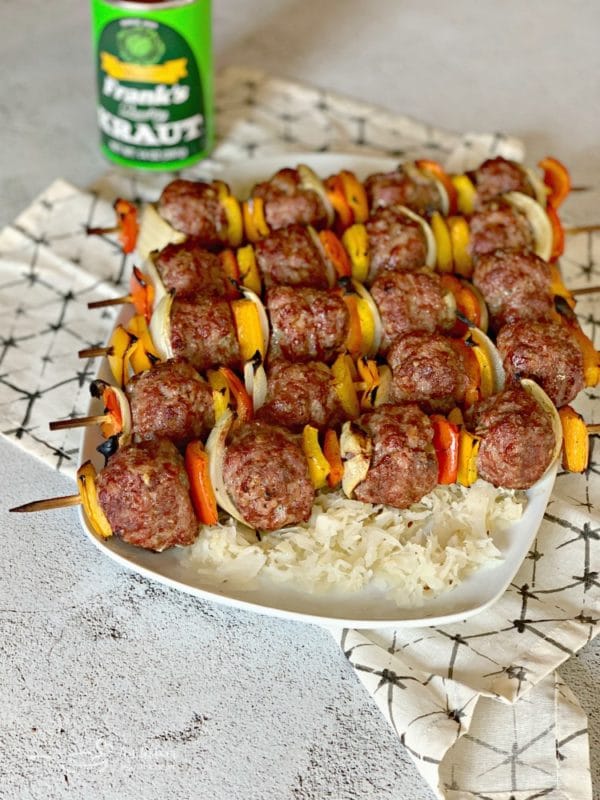 Grilled Bratwurst & Kraut Meatball Kabobs