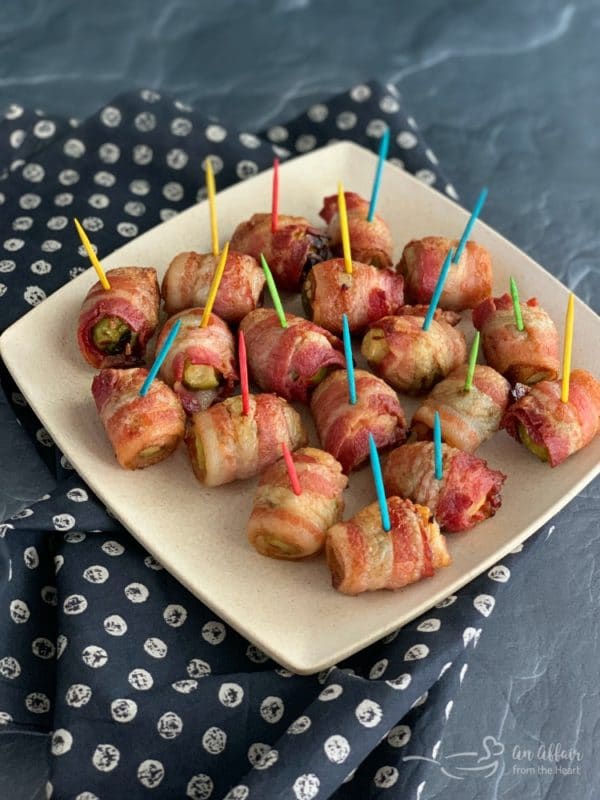 Bacon Wrapped Hot Brussels Sprouts plated