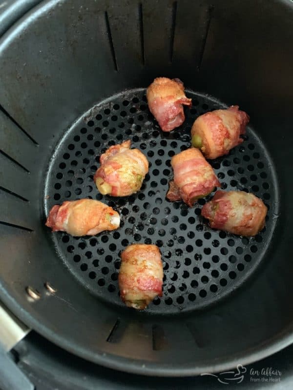 Bacon Wrapped Hot Brussels Sprouts prepared in an airfryer