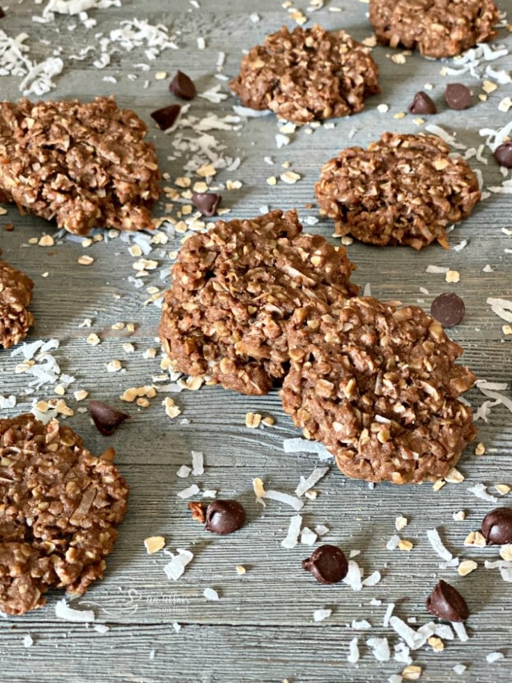 Chocolate Oatmeal Coconut Cookies on a table