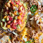 overhead of Tropical Chicken Nachos with Tropical Salsa