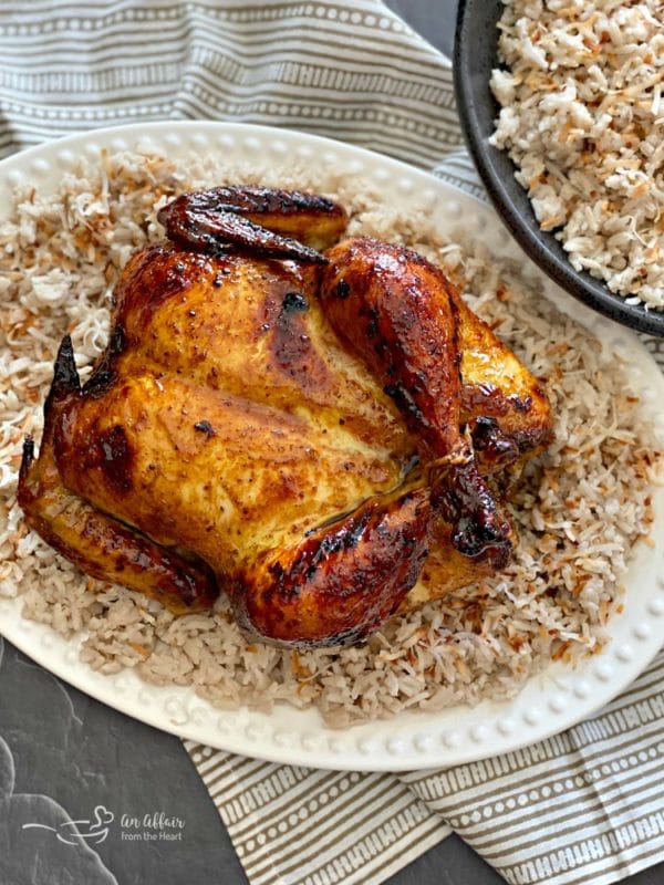 Jamaican Jerk Glazed Chicken over Sweet Coconut Rice