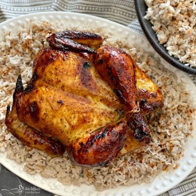 Jamaican Jerk Glazed Chicken Over Sweet Coconut Rice