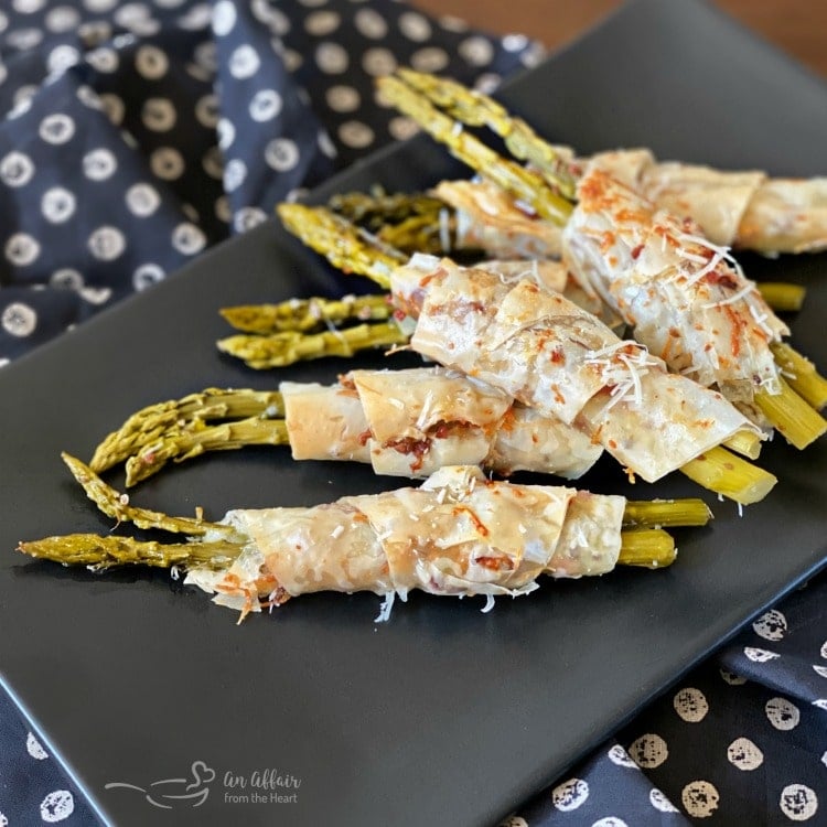 Bacon & Cheese Phyllo Wrapped Pickled Asparagus sq