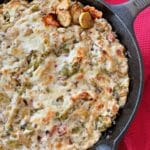 Cheesy Brussels Sprouts Dip in a skillet